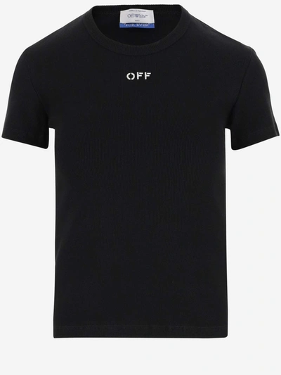 Shop Off-white Stretch Cotton T-shirt With Logo In Black