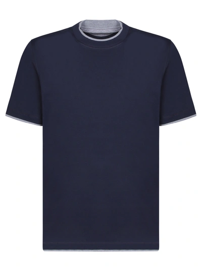 Shop Brunello Cucinelli Contrastind Edges Blue T-shirt