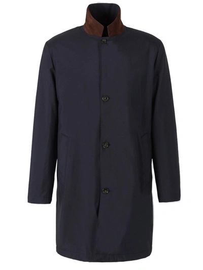 Shop Loro Piana Contrasting Buttoned Coat In Blue Navy