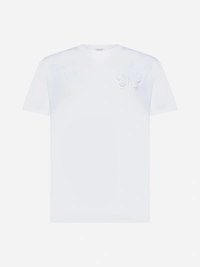 Shop Valentino Butterfly Cotton T-shirt In Bo Bianco