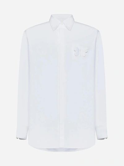 Shop Valentino Butterfly Cotton Shirt In Bo Bianco