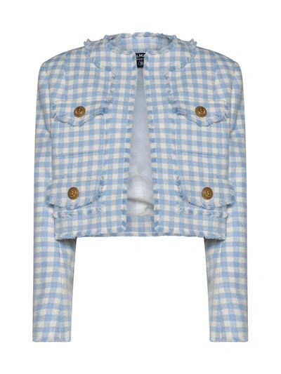Shop Balmain Tweed Embossed Jacket In Celeste E Bianco