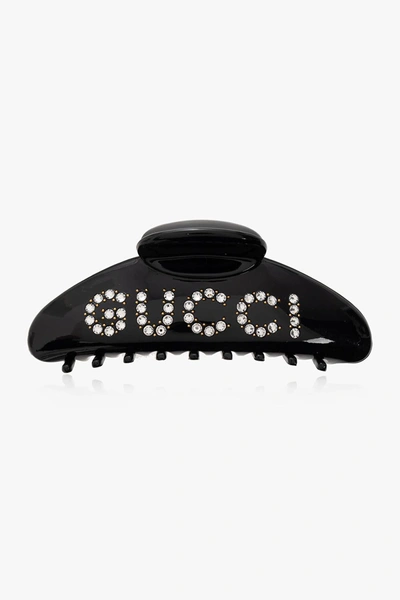 Shop Gucci Hair Clip With Logo In Crystal Black