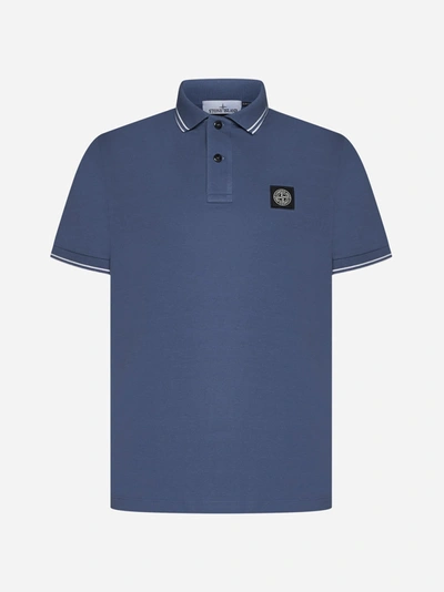 Shop Stone Island Logo-patch Cotton Polo Shirt In Dark Blue