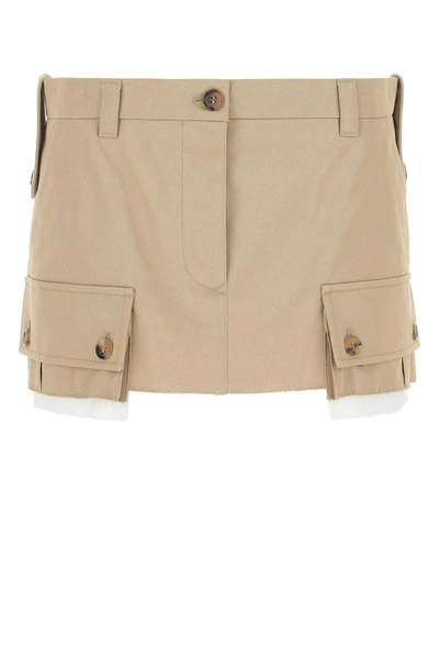 Shop Miu Miu Camel Cotton Mini Skirt In Default Title