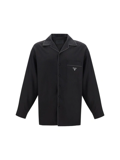 Shop Prada Contrasting-trim Button-up Pyjama Shirt In Default Title