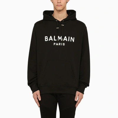 Shop Balmain Black Hoodie With Logo In Eab Noir Blanc