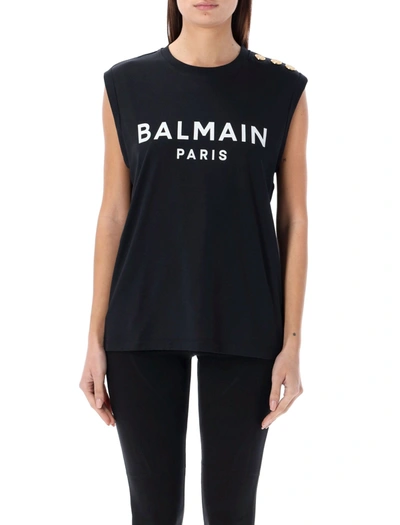 Shop Balmain 3-button Tank Top In Eab Noir Blanc