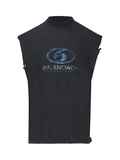 Shop Balenciaga Worn-out Tank Top In Fade Blk Red Wh