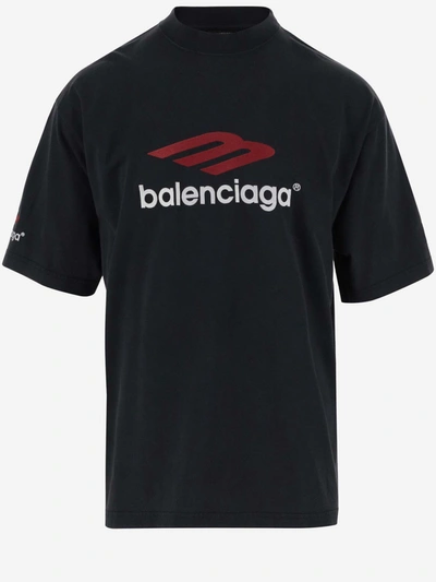 Shop Balenciaga Cotton T-shirt With Logo In Fade Blk Red Wh