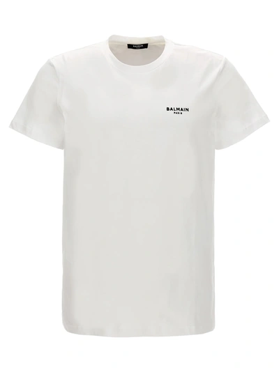 Shop Balmain Flocked Logo T-shirt In Gab Blanc Noir
