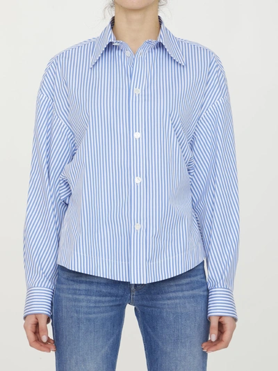 Shop Bottega Veneta Pinstripe Cotton Shirt In Light Blue