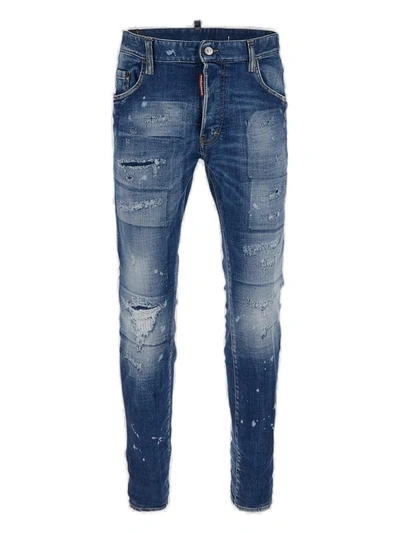 Shop Dsquared2 Distressed Super Twinky Skinny Jeans In Navy