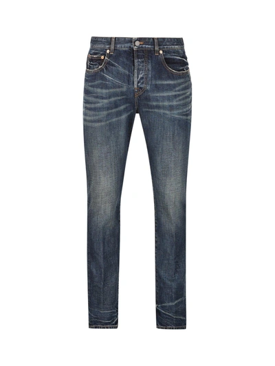 Shop Valentino Logo Patch Mid-rise Jeans In Navy
