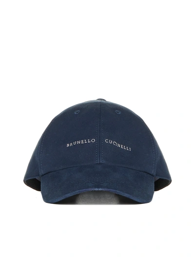 Shop Brunello Cucinelli Hat In Navy + Sabbia