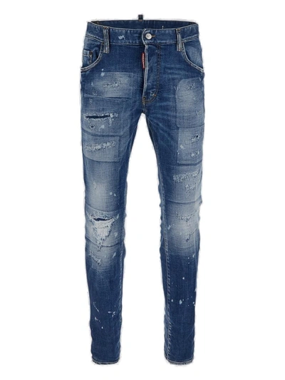 Shop Dsquared2 Distressed Super Twinky Skinny Jeans In Navy Blue