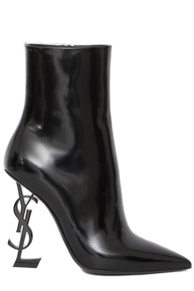 Shop Saint Laurent Opyum Logo Plaque Pointed Toe Boots In Nero
