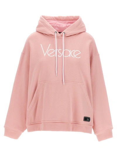 Shop Versace Logo Hoodie In Pale Pink+white