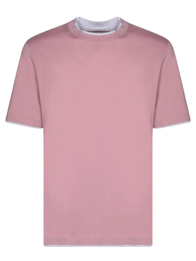 Shop Brunello Cucinelli Contrasting Edges Pink T-shirt