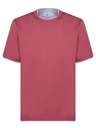 Shop Brunello Cucinelli Contrastind Edges Salmon T-shirt In Red