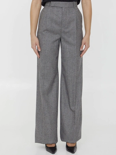 Shop Saint Laurent Flannel Flared Trousers In White