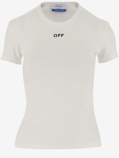 Shop Off-white Stretch Cotton T-shirt With Logo