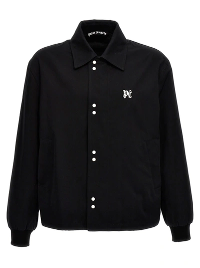 Shop Palm Angels Monogram Coach Jacket In White/black