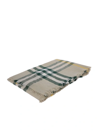 Shop Burberry Check Paster Green Scarf In Yellow