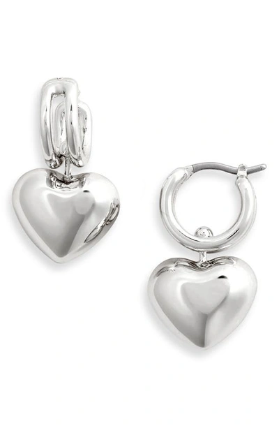 Shop Jenny Bird Puffy Heart Drop Earrings In Silver