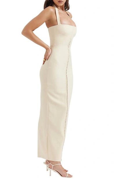 House Of Cb Mia Halter Stretch Crepe Sheath Cocktail Dress In Ecru