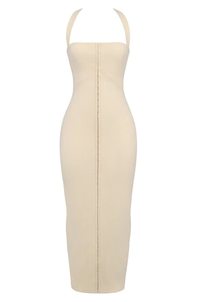 House Of Cb Mia Halter Stretch Crepe Sheath Cocktail Dress In Ecru