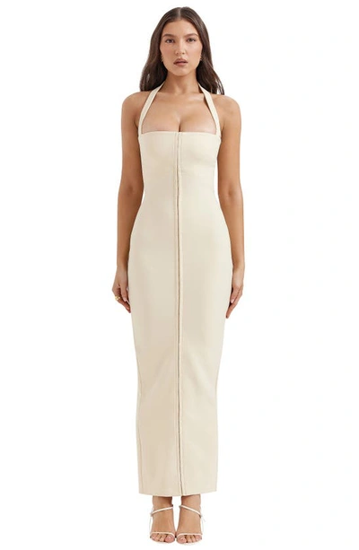 House Of Cb Mia Halter Stretch Crepe Sheath Cocktail Dress In Ecru