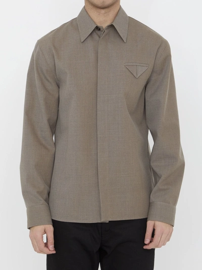 Shop Bottega Veneta Wool Twill Shirt In Beige