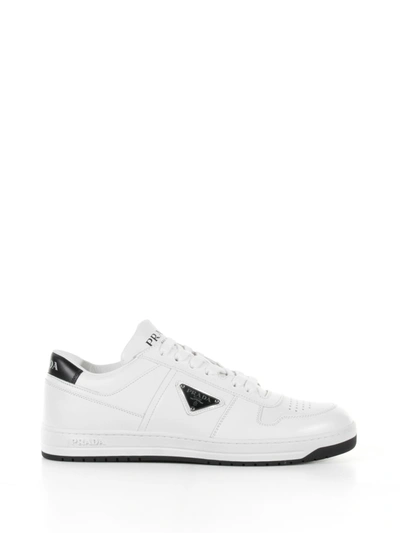 Shop Prada Downtown Sneakers In Leather In Bianco Nero