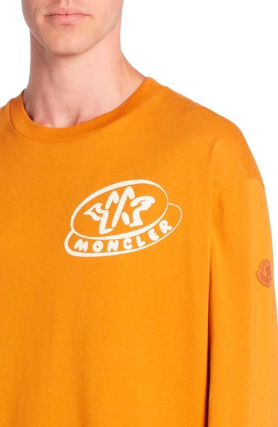 Shop Moncler Logo Long Sleeve Cotton T-shirt In Sudan Brown