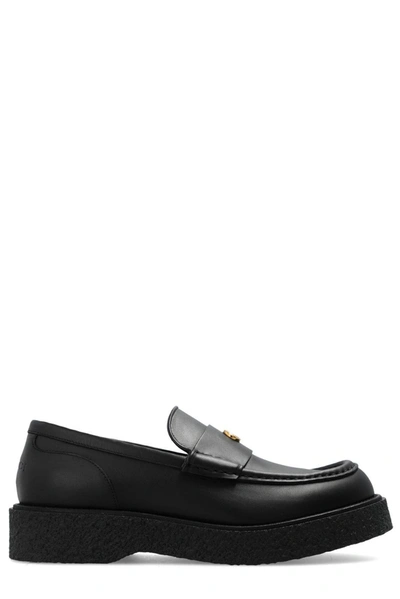 Shop Gucci Logo Plaque Slip-on Loafers In Black