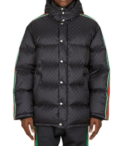 Shop Gucci Jumbo Gg Hooded Jacket In Black Mix