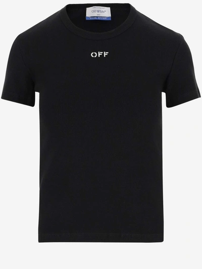Shop Off-white Stretch Cotton T-shirt With Logo In Black Whit