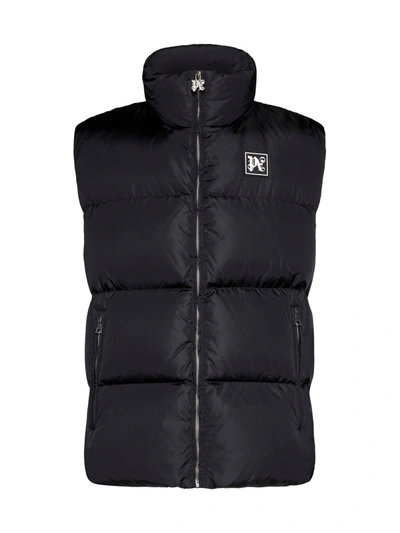 Shop Palm Angels Logo Patch Padded Vest In Black Whit