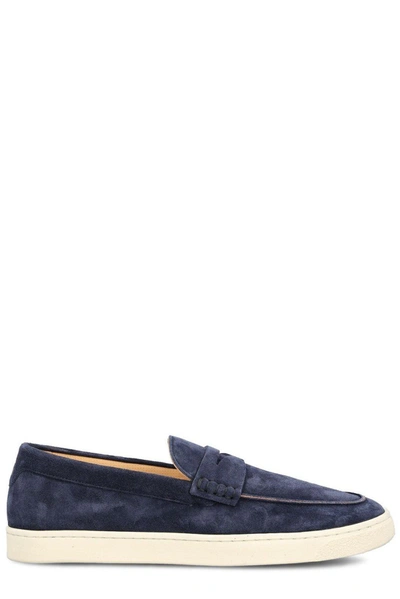 Shop Brunello Cucinelli Penny-slot Round-toe Loafers In Blue