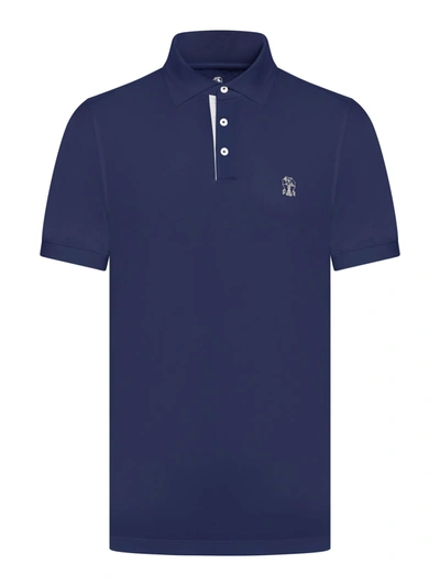 Shop Brunello Cucinelli Piquet Polo With Logo In Blue Prussia