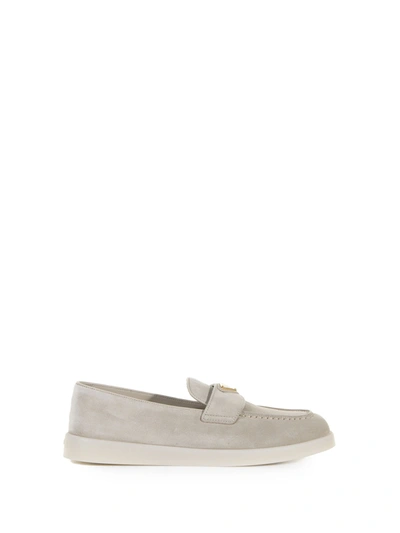 Shop Prada Loafer In Suede With Logo In Deserto