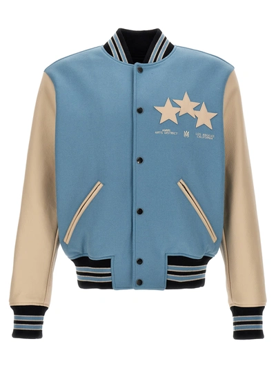 Shop Amiri Stars Varsity Bomber Jacket In Light Blue