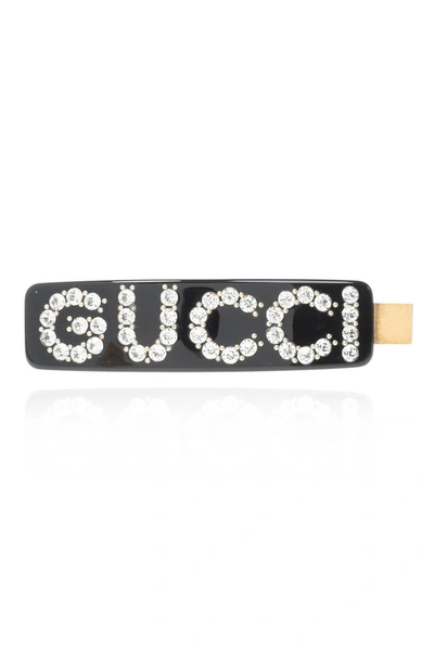 Shop Gucci Embellished Logo Hair Clip In Oro