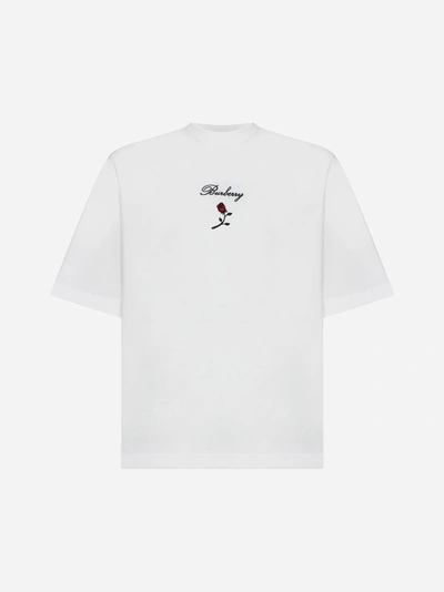 Shop Burberry Logo And Rose Cotton T-shirt In Rain