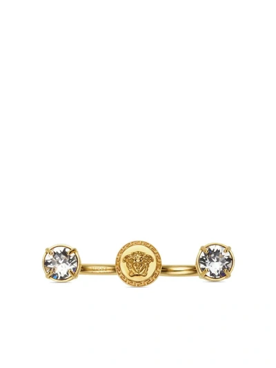 Shop Versace Ring Metal And Strass In  Gold Crystal