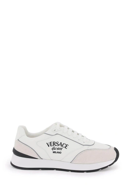 Shop Versace Milano Round-toe Lace-up Sneakers In White