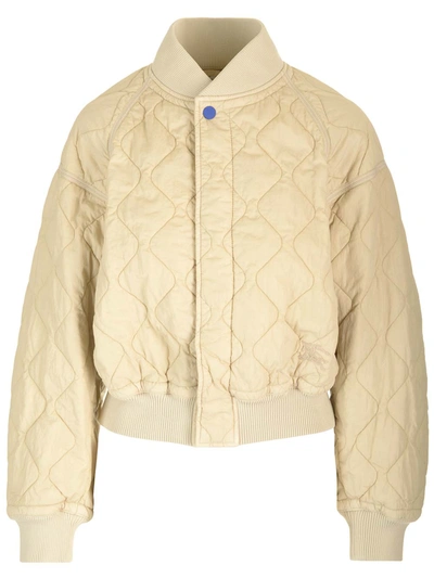 Shop Burberry Quilted Bomber Jacket In White