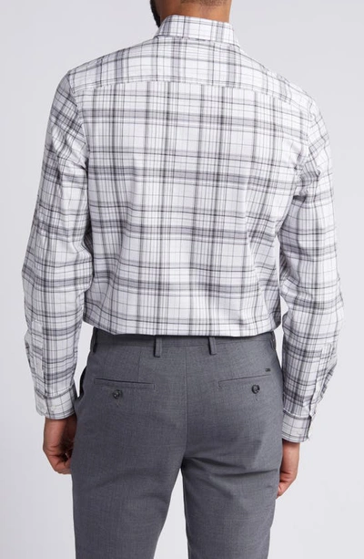 Shop Nordstrom Trim Fit Tech-smart Plaid Button-down Shirt In White- Grey Lisbon Plaid
