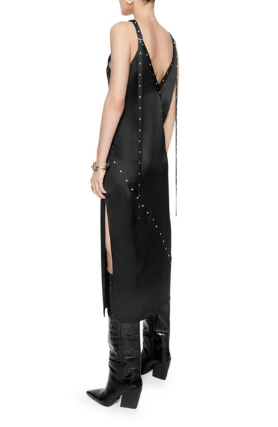 Shop Rebecca Minkoff Camilla Studded Satin Midi Dress In True Black